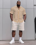 Big & Tall White Colorblock T-Shirt Shorts Set for big men view 1