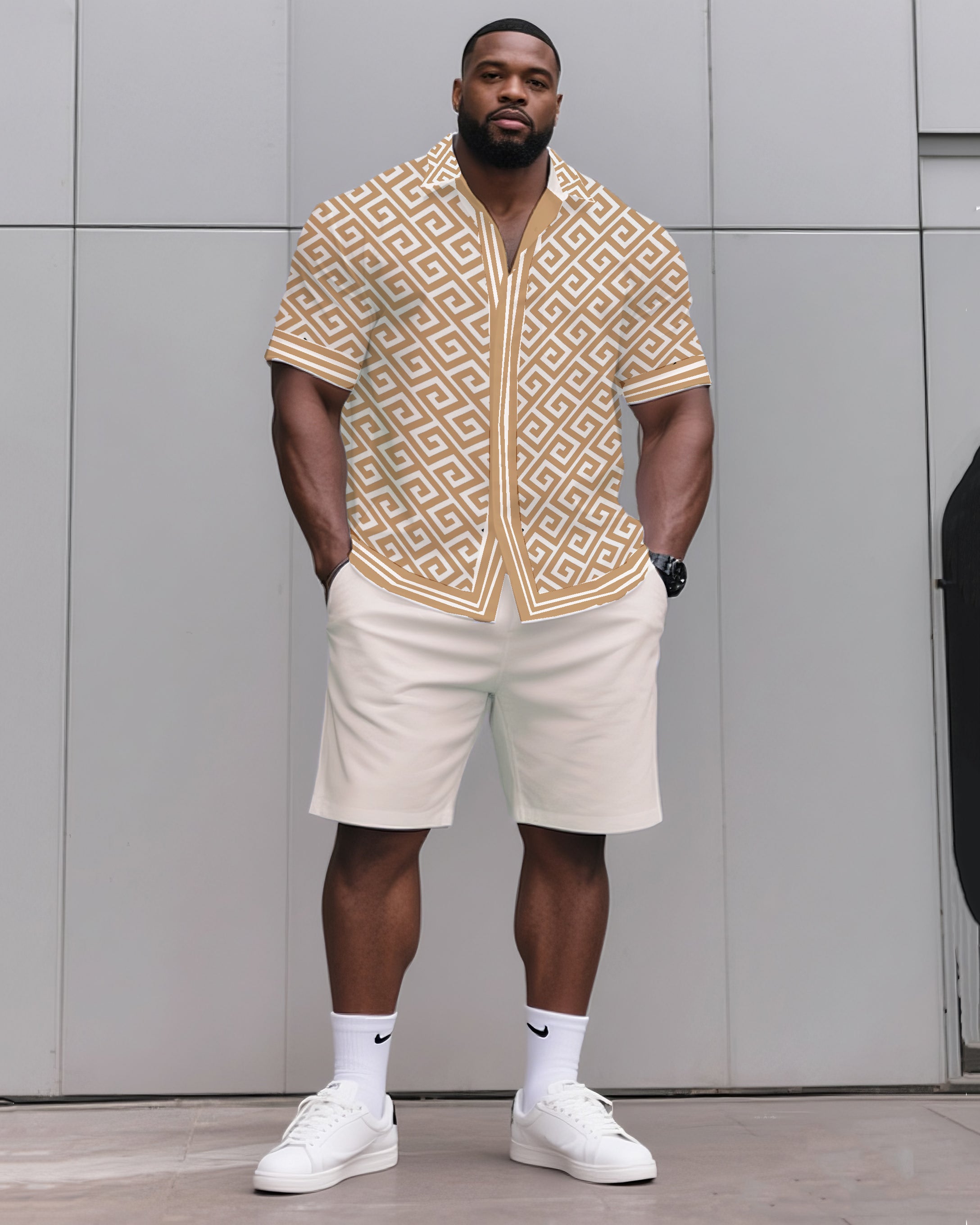 Big & Tall White Colorblock T-Shirt Shorts Set for big men view 1