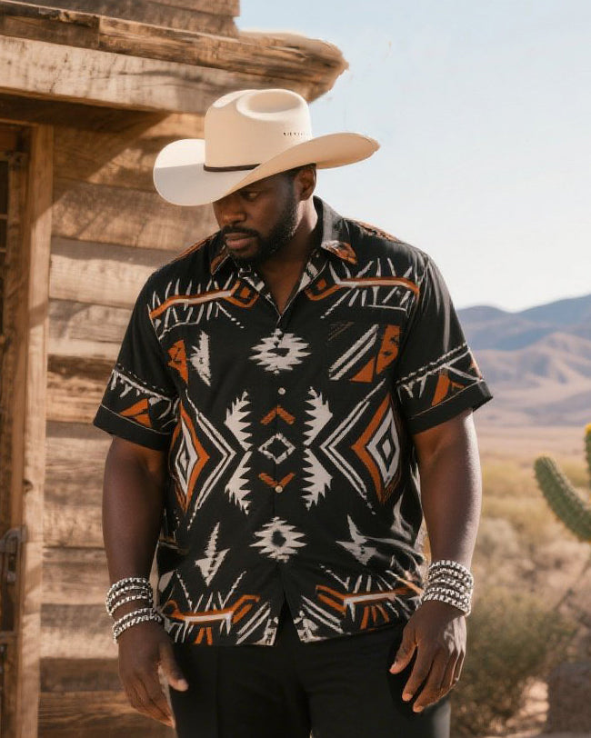 Big & Tall Western Graphic T-Shirt Pants Set for big men view 3