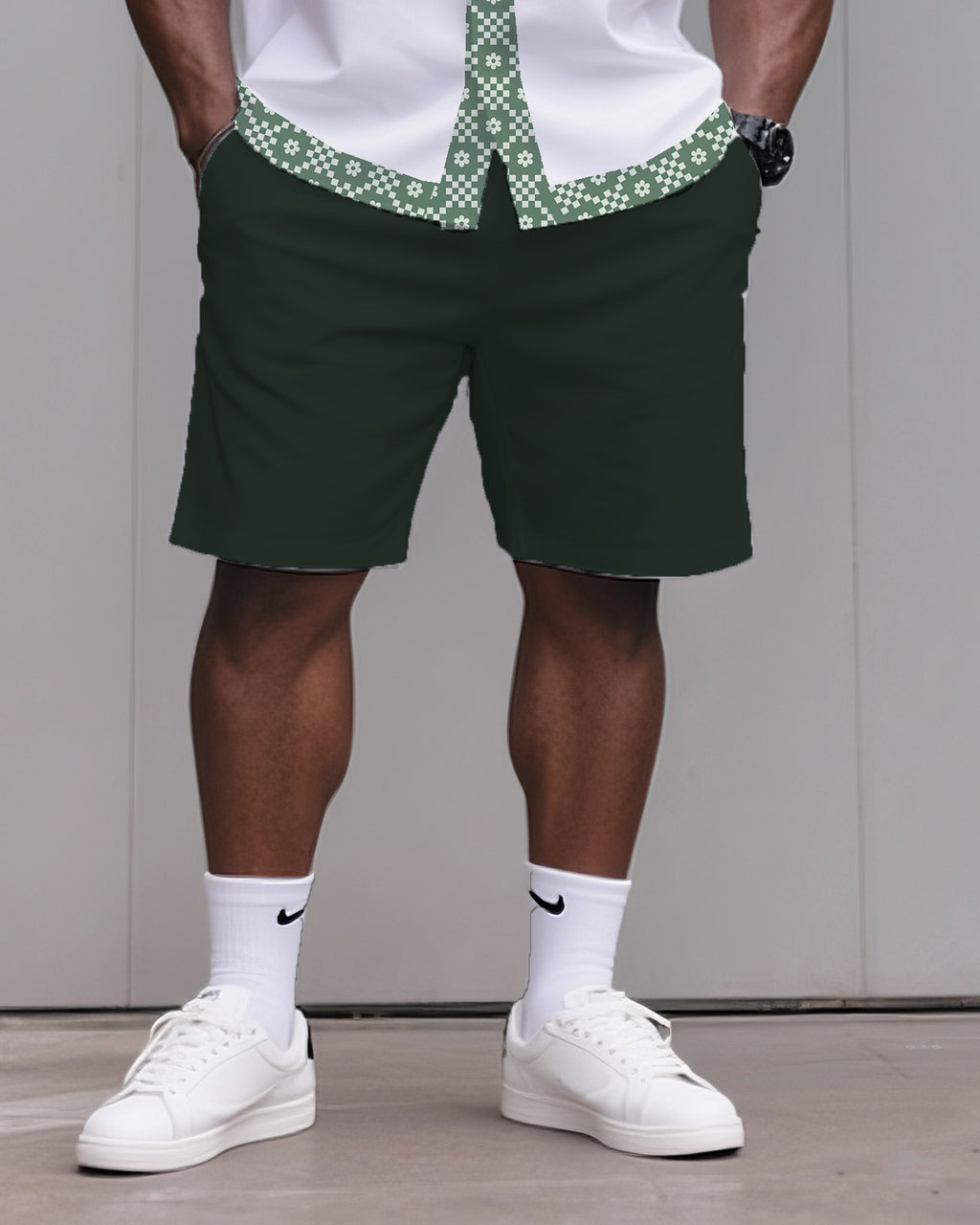 Big & Tall Green Skull T-Shirt Shorts Set for big men view 3