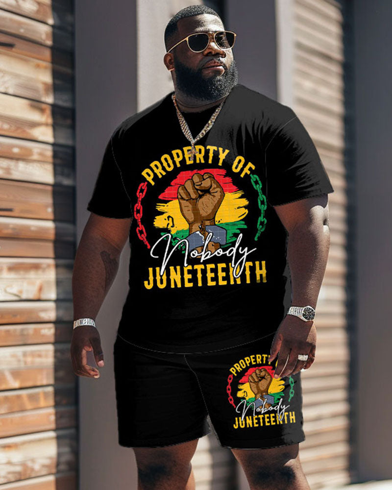 Big & Tall Black Juneteenth T-Shirt Shorts Set for big men view 1