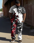 Big & Tall Graphic Streetwear Skull T-Shirt Pants Set for big men view 1