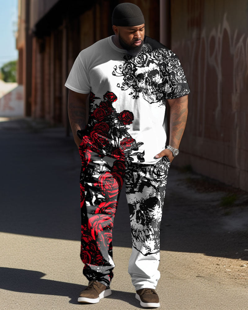 Big & Tall Graphic Streetwear Skull T-Shirt Pants Set for big men view 1