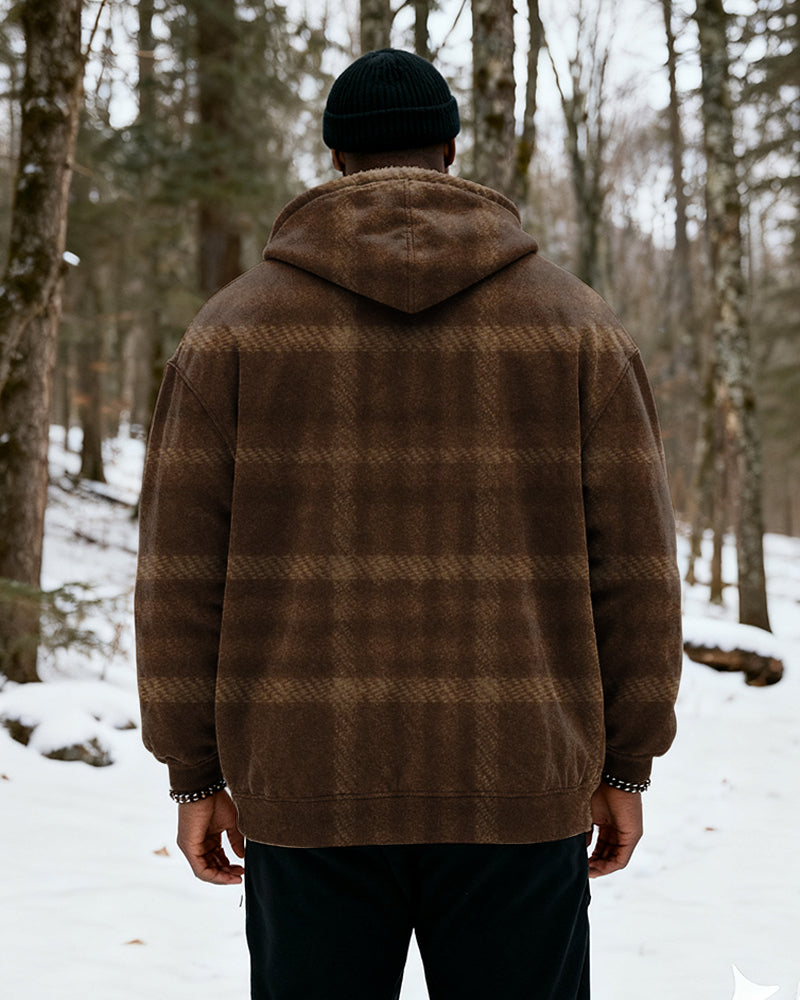 Big & Tall Brown Plaid Hoodie for big men view 3