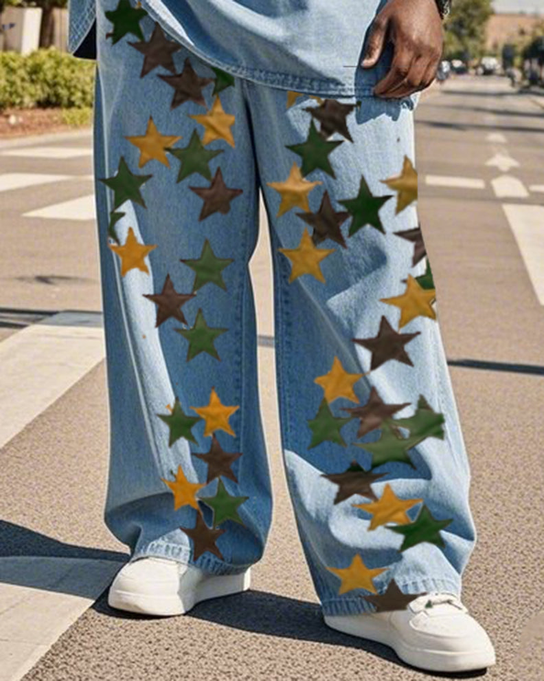 Big & Tall Denim Streetwear T-Shirt Pants Set for big men view 3