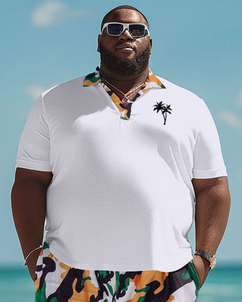 Big & Tall Hawaiian Graphic T-Shirt Shorts Set for big men view 2