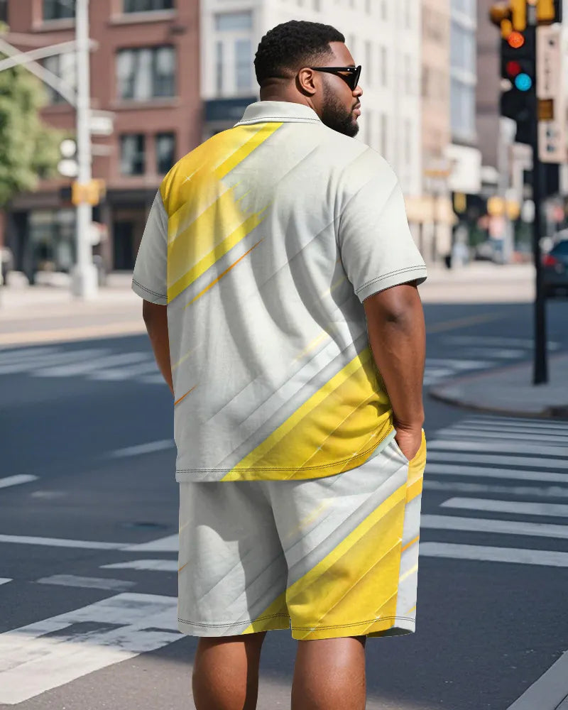 Big & Tall Yellow Graphic Graffiti Polo Shorts Set for big men view 5