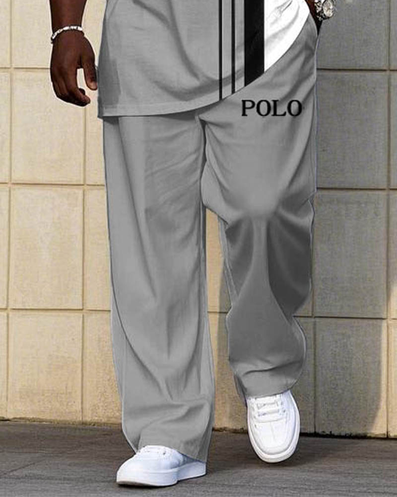 Big & Tall Black White Colorblock T-Shirt Pants Set for men view 3