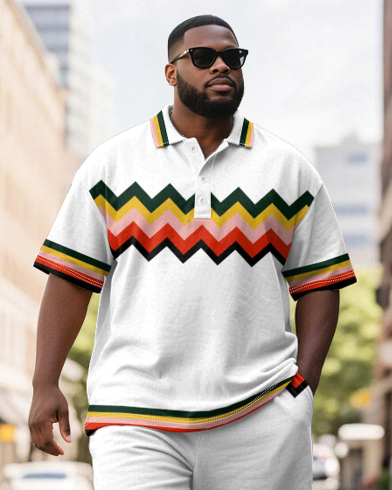 Big & Tall Colorblock Geometric Polo Shorts Set for big men view 3