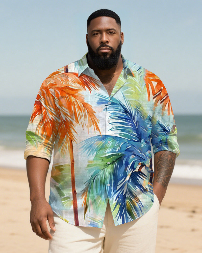 Big & Tall Hawaiian Graphic Long Sleeve Shirt for big men view 1