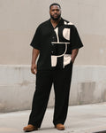Big & Tall Black Geometric Graphic T-Shirt Pants Set for big men view 1