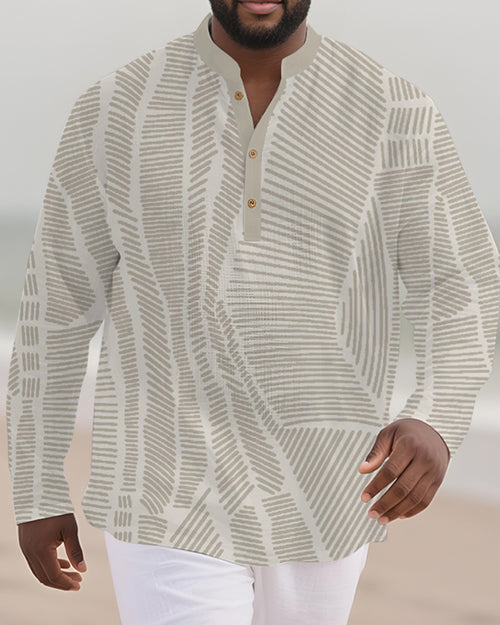 Big & Tall Gray Graphic Patchwork Long Sleeve Shirt for big men view 1