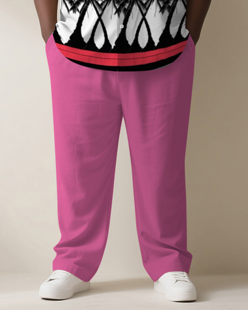 Big & Tall Pink Hawaiian Colorblock T-Shirt Pants Set for big men view 3