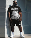 Big & Tall Graphic Skull T-Shirt Shorts Set for big men view 1