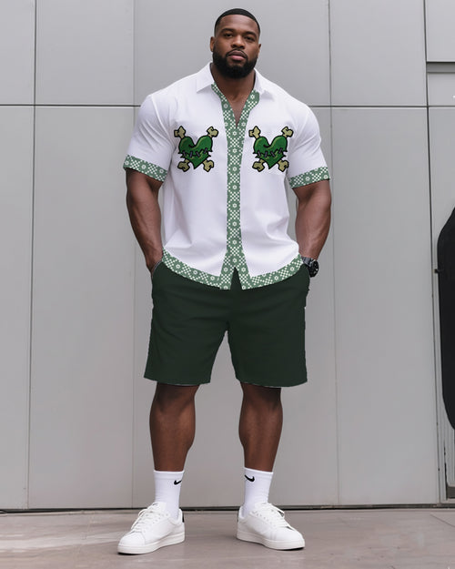 Big & Tall Green Skull T-Shirt Shorts Set for big men view 1