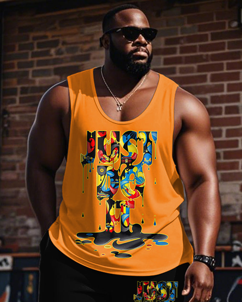 Big & Tall Graphic Graffiti Streetwear Vest Pants Set for big men view 2