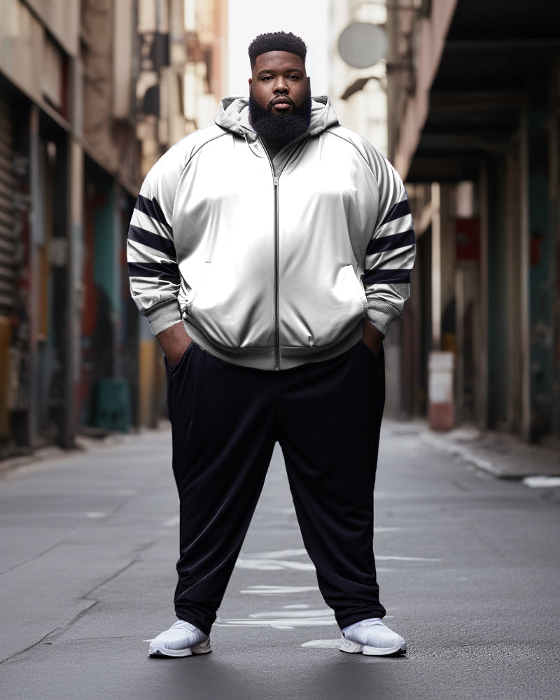 Big & Tall White Colorblock Hoodie Sweatpants Set for big men view 1