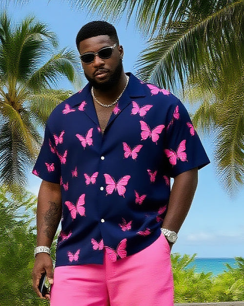 Big & Tall Hawaiian Colorblock T-Shirt Shorts Set for big men view 2