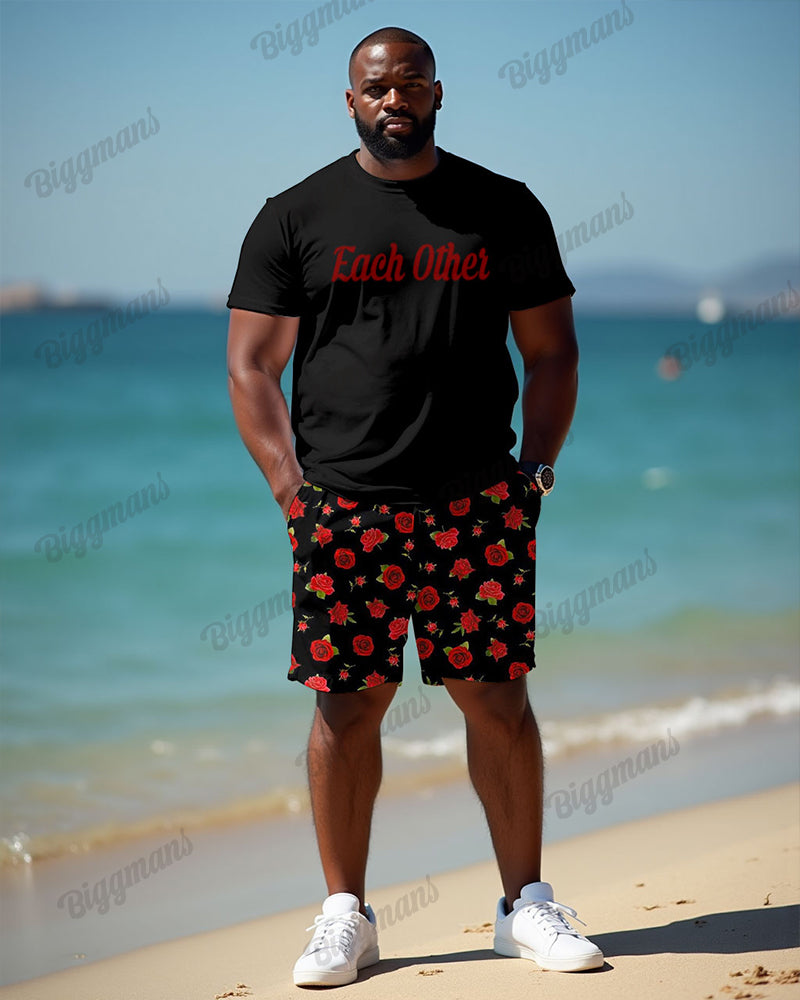 Big & Tall Colorblock Streetwear T-Shirt Shorts Set for big men view 2