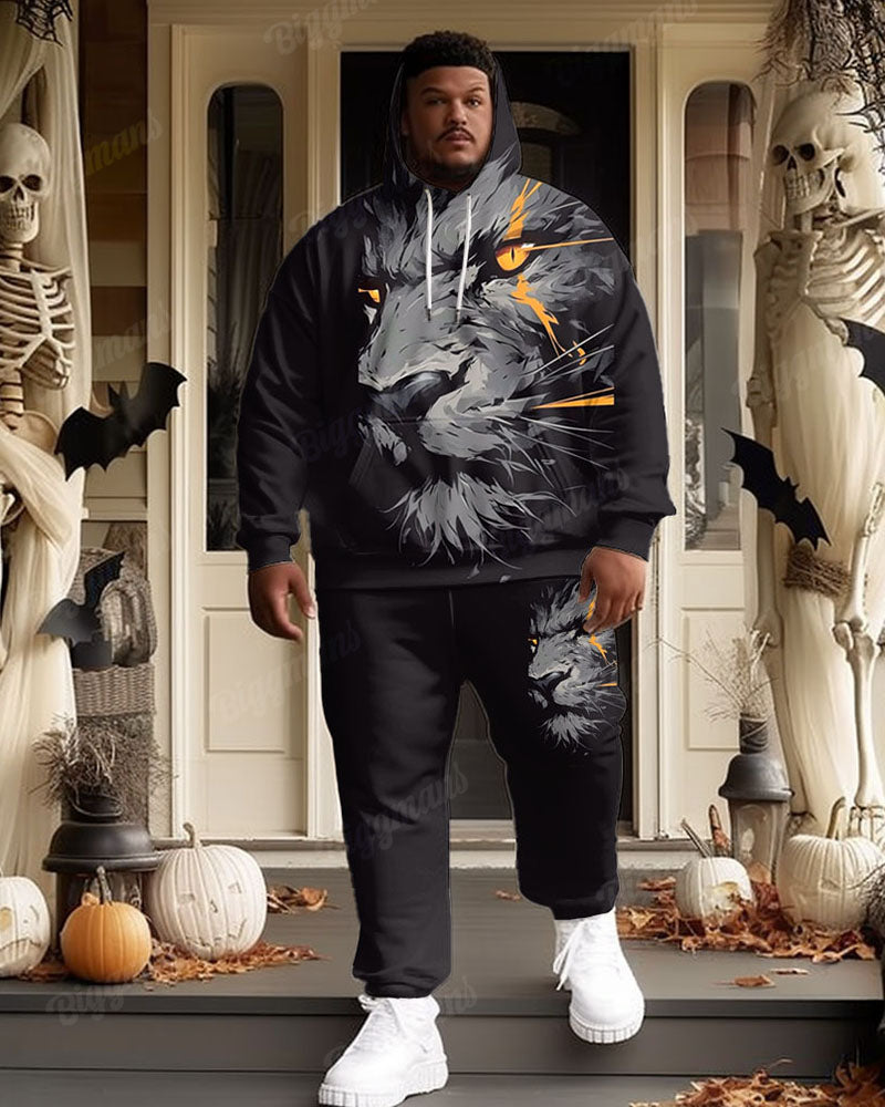 Big & Tall Black Graphic Hoodie Sweatpants Set for big men view 2
