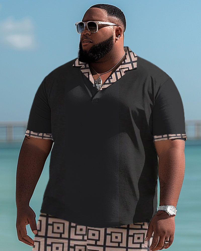Big & Tall Geometric Graphic Polo Shorts Set for big men view 3
