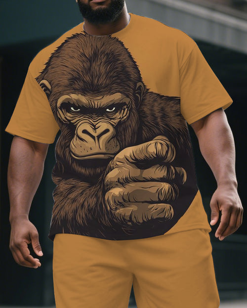 Big & Tall Yellow Graphic T-Shirt Shorts Set for big men view 2