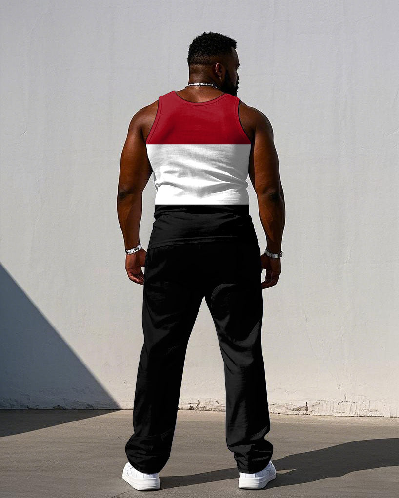 Big & Tall Black White Colorblock Vest Pants Set for big men view 4