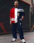 Big & Tall Blue Red Colorblock T-Shirt Pants Set for big men view 1