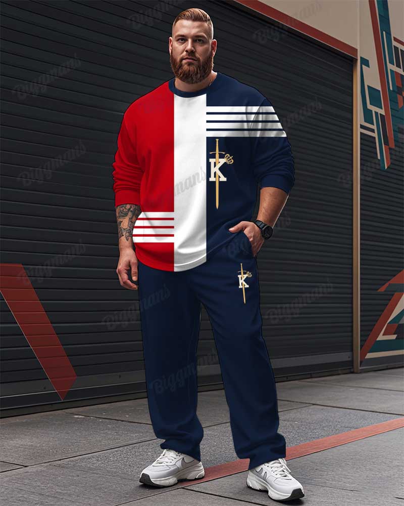 Big & Tall Blue Red Colorblock T-Shirt Pants Set for big men view 1