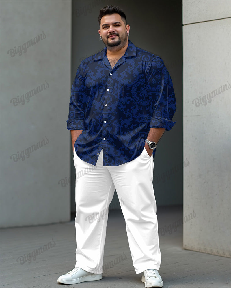 Big & Tall Blue Streetwear Vintage T-Shirt Pants Set for big men view 1