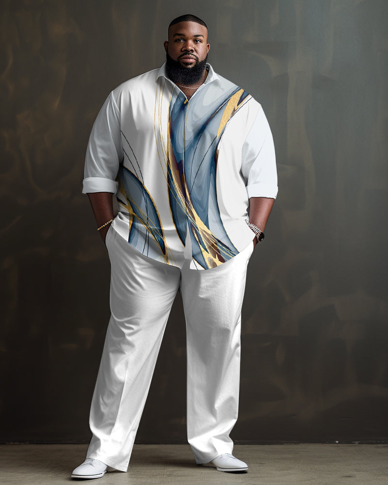 Big & Tall White Gradient Shirt Pants Set for big men view 1