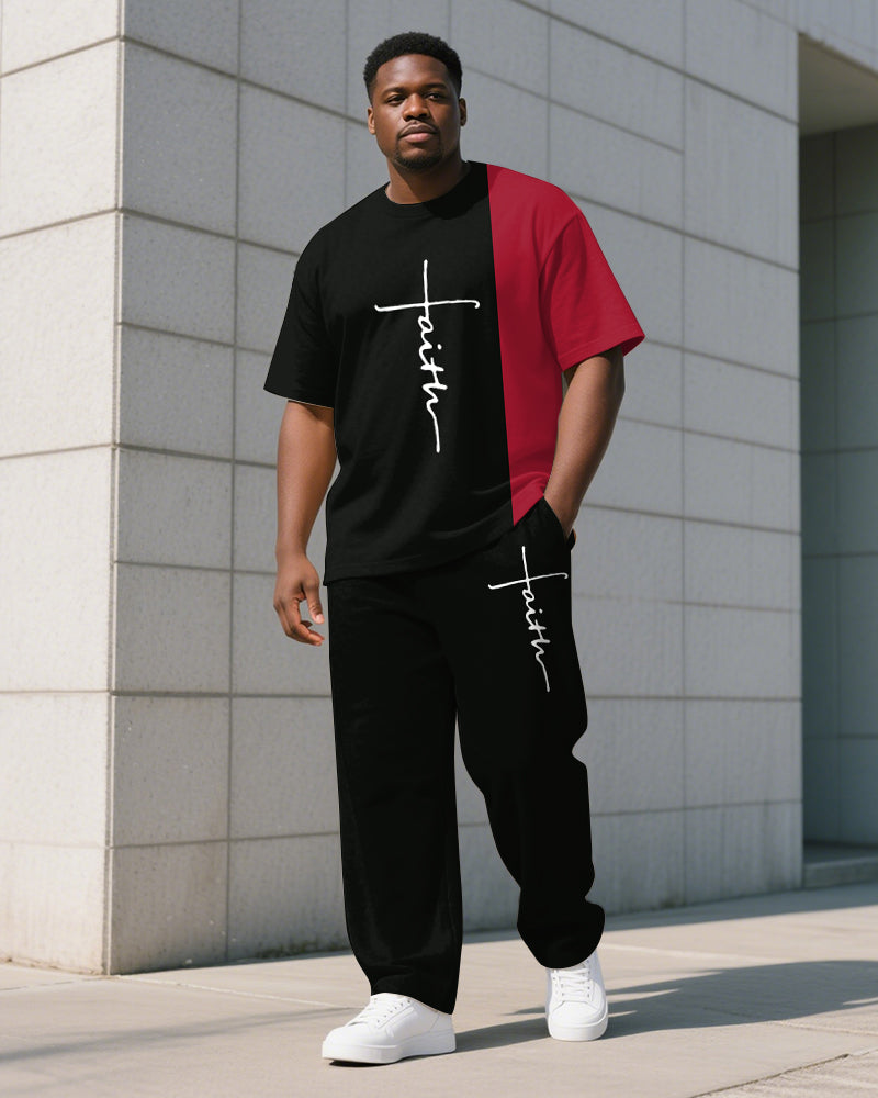Big & Tall Colorblock Striped T-Shirt Pants Set for big men view 3