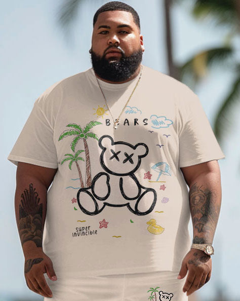 Big & Tall Hawaiian Graphic T-Shirt Shorts Set for big men view 3