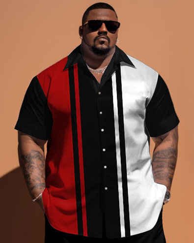 Big & Tall Striped T-Shirt Shorts Set for big men view 2