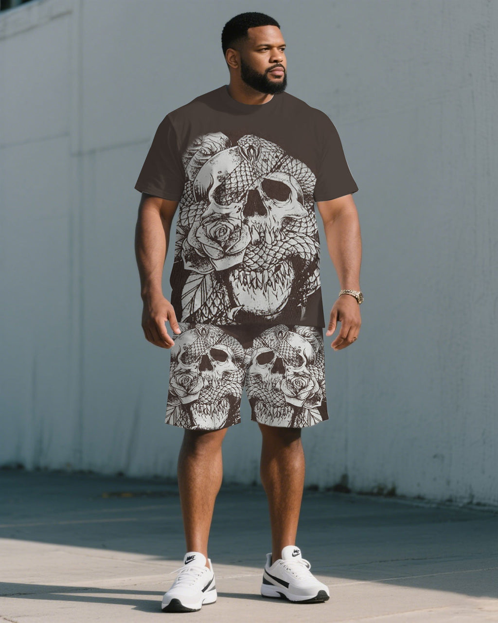Big & Tall Graphic Skull T-Shirt Shorts Set for big men view 4