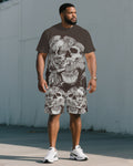 Big & Tall Graphic Skull T-Shirt Shorts Set for big men view 4