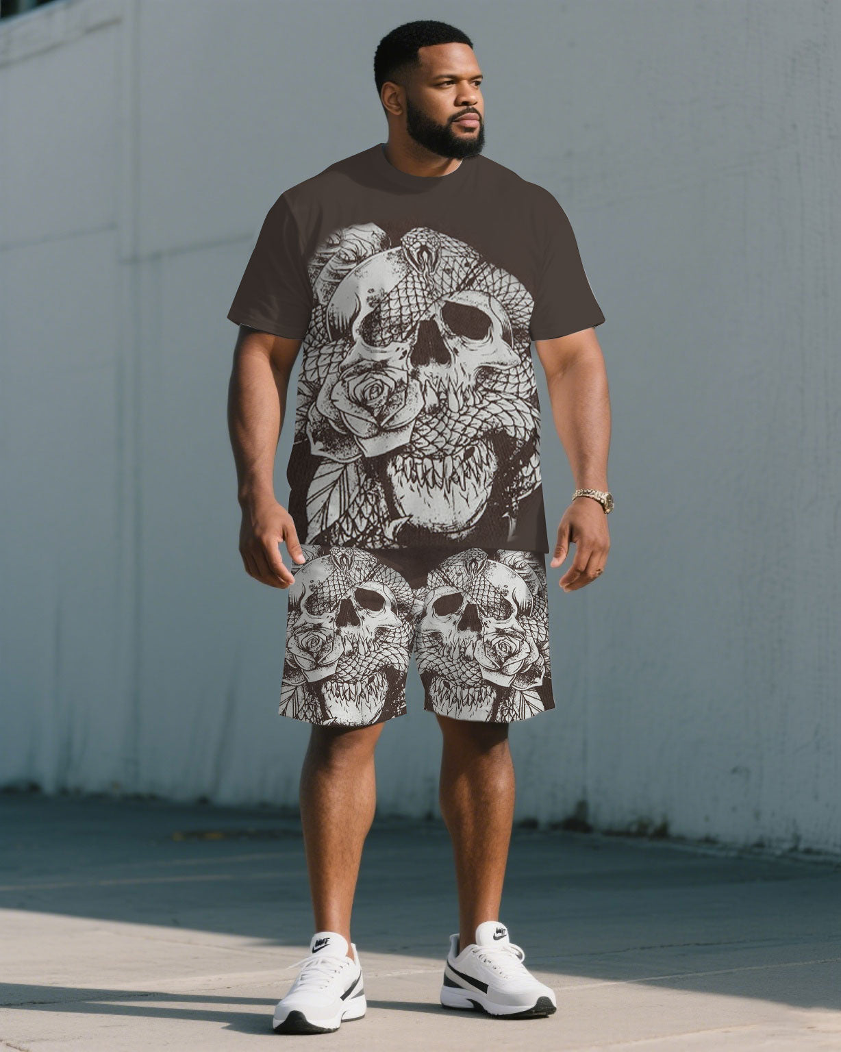Big & Tall Graphic Skull T-Shirt Shorts Set for big men view 4