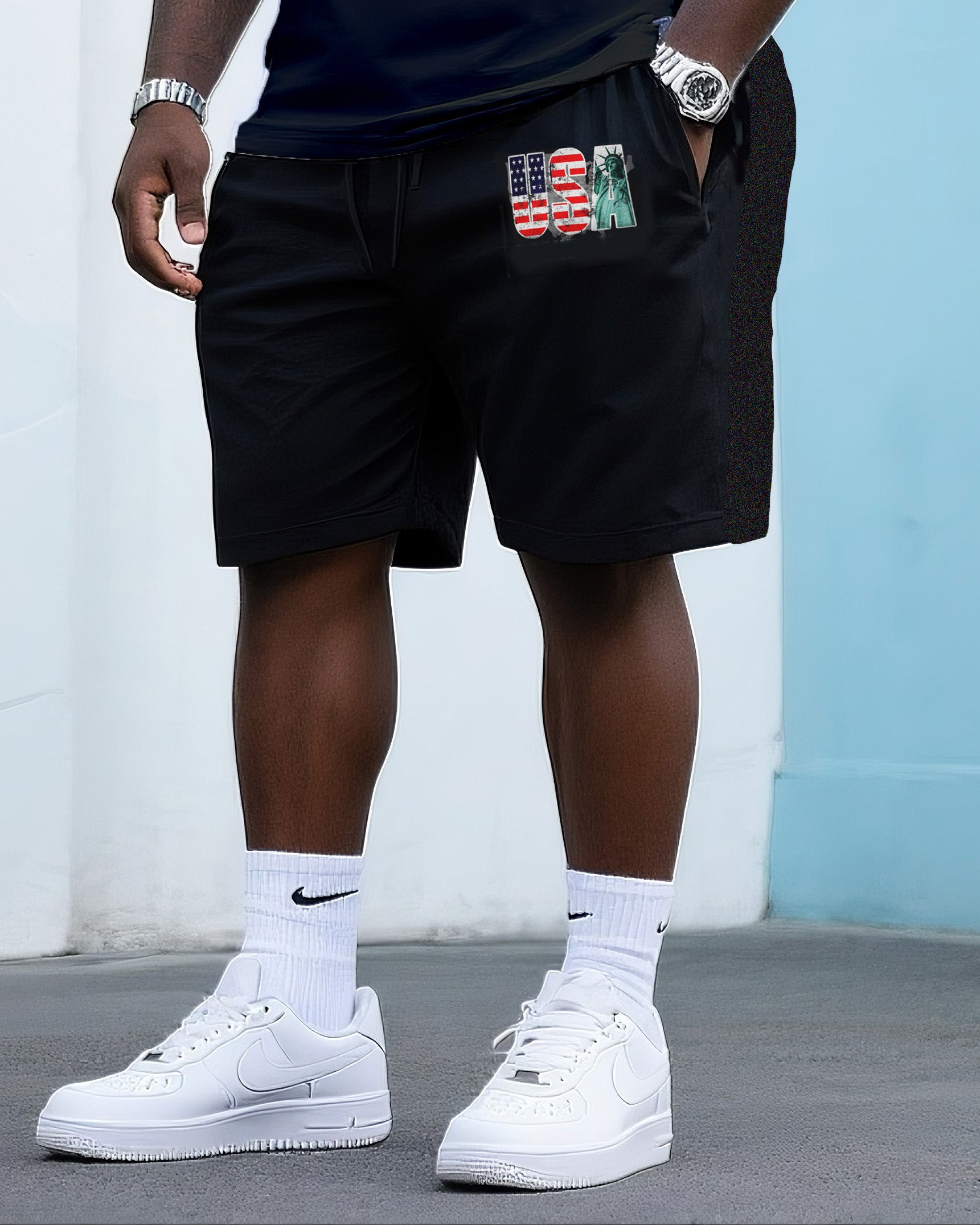 Big & Tall Graphic Streetwear T-Shirt Shorts Set for big men view 3