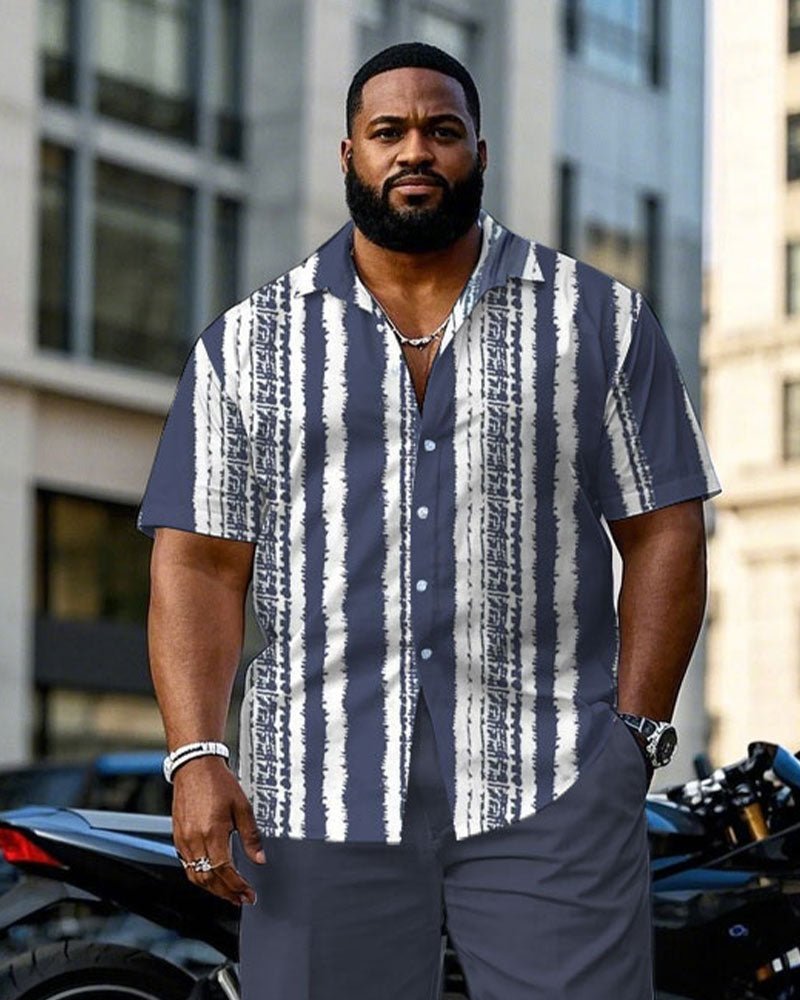 Big & Tall Blue Striped T-Shirt Pants Set for big men view 2
