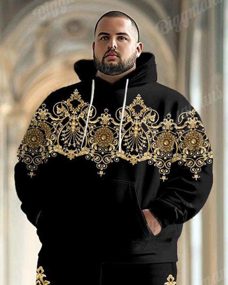 Big & Tall Black Streetwear Hoodie Sweatpants Set for big men view 2