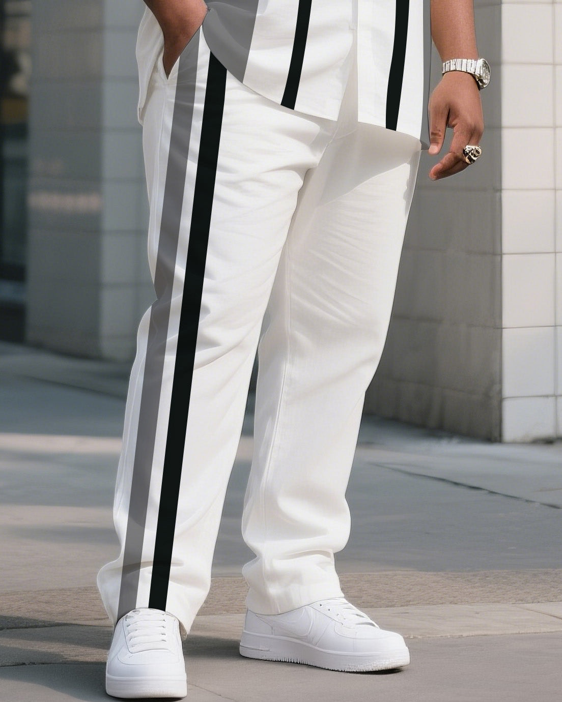 Big & Tall Striped T-Shirt Pants Set for big men view 3