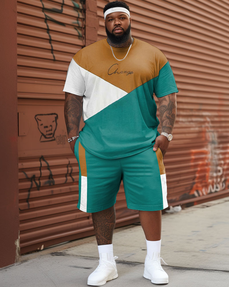 Big & Tall Patchwork T-Shirt Shorts Set for big men view 1