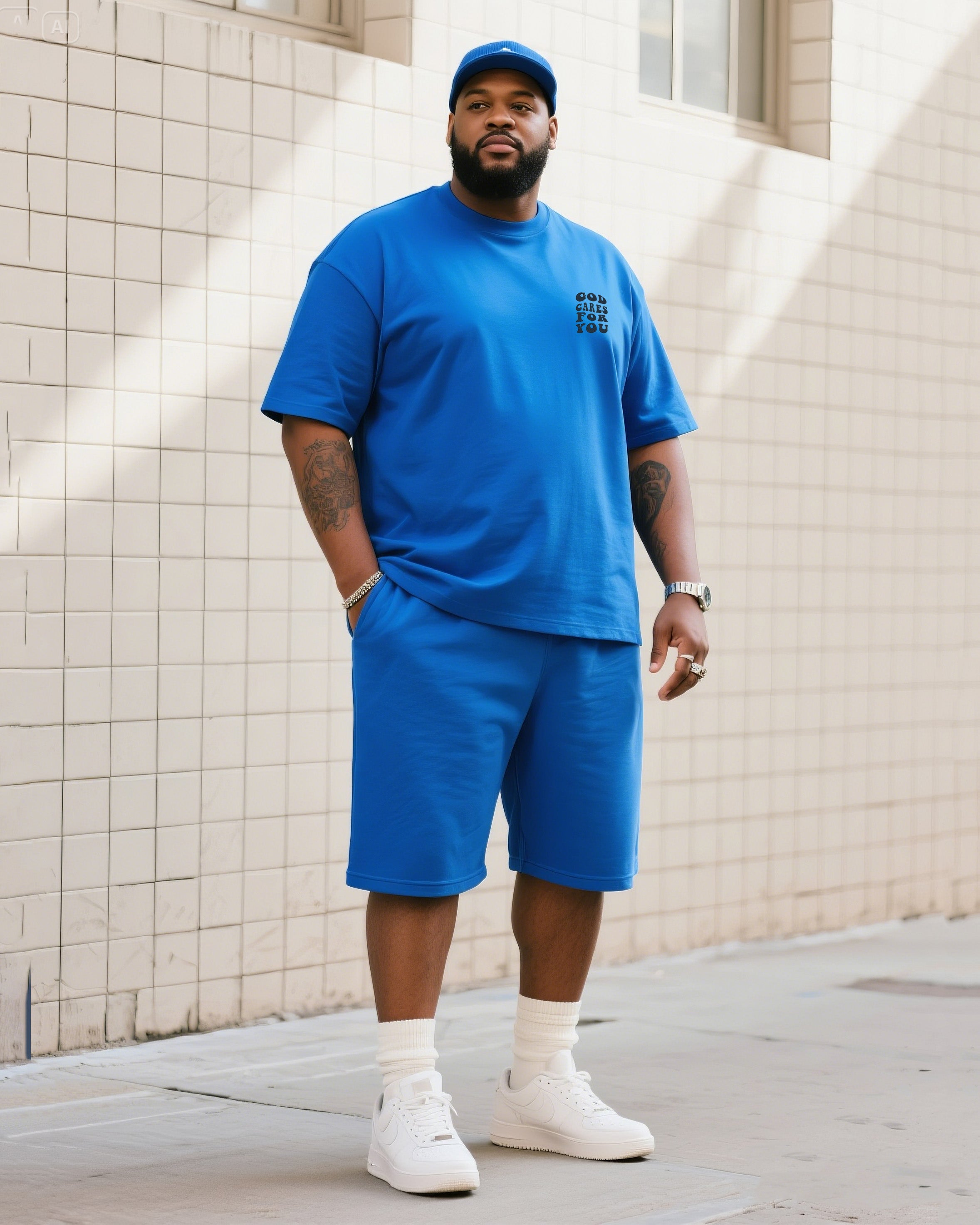 Big & Tall Graphic Athletic T-Shirt Shorts Set for big men view 1
