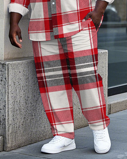 Big & Tall Black Red Plaid T-Shirt Pants Set for big men view 3