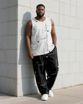Big & Tall Black White Geometric Vest Pants Set for big men view 1
