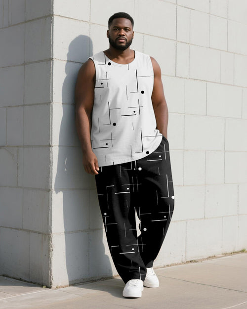 Big & Tall Black White Geometric Vest Pants Set for big men view 1