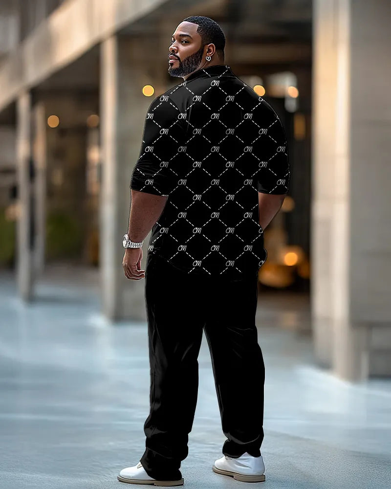Big & Tall Black Graphic T-Shirt Pants Set for big men view 4