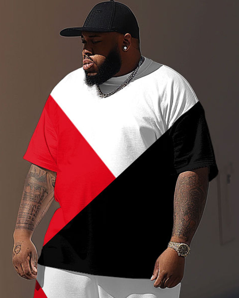 Big & Tall Black Red Colorblock Two-piece Set for big men view 2