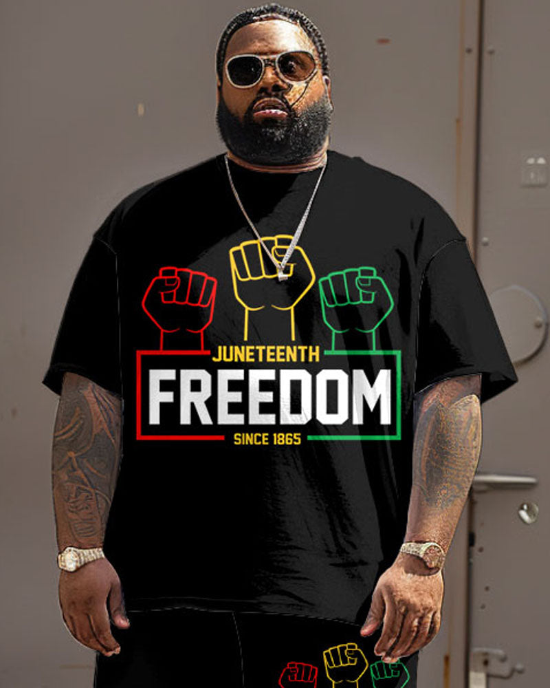 Big & Tall Black Juneteenth T-Shirt Shorts Set for big men view 3