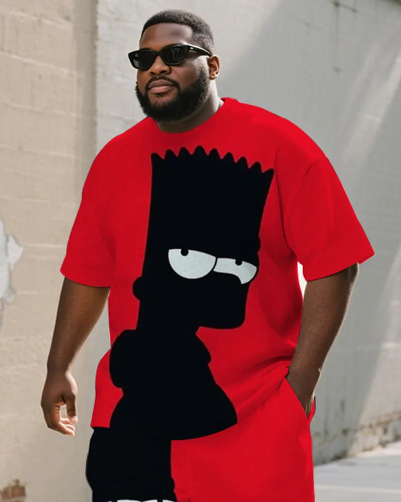 Big & Tall Black Red Graphic T-Shirt Shorts Set for big men view 2